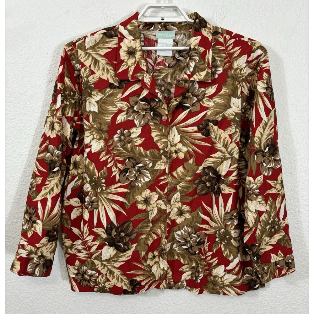 220 Hickory Hawaiian Shirt Size 2XL Red Thick‎ Linen Blend Long Sleeve Button Up